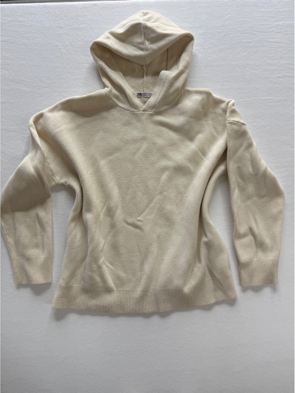 Zara Cream Hooded Pullover Sweater, Medium